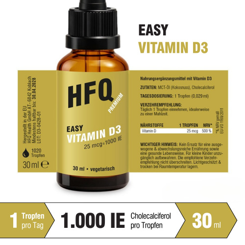 HFQ Vitamin D3 Tropfen 30ml 1000 IE mit Mct Anwendung HFQ Vitamin D3 Tropfen 30ml 1000 IE mit Mct Anwendung