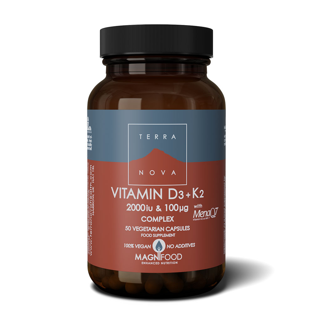 Terranova Vitamin D3 2000IE & K2 MK-7 100mcg veganer Komplex 50 Kapseln