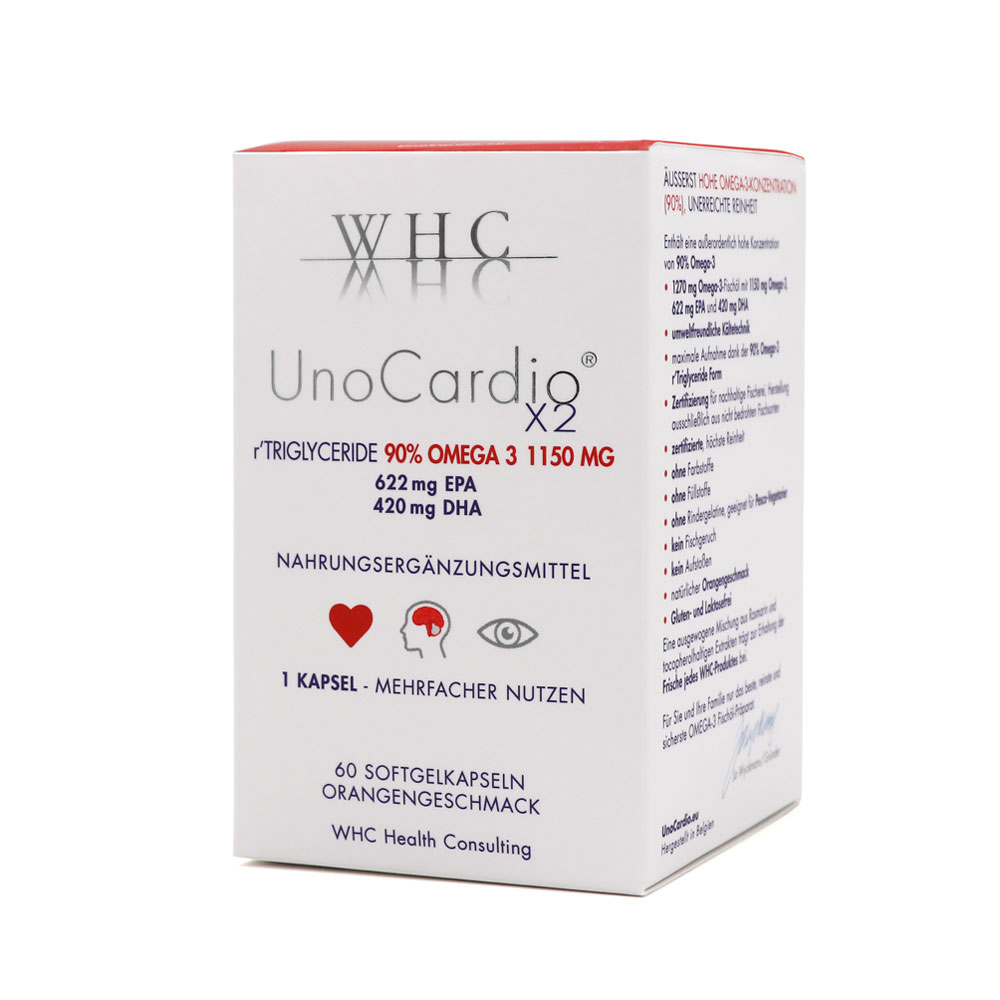 WHC UnoCardio X2, Omega-3 Kapseln, Orangengeschmack, rTG